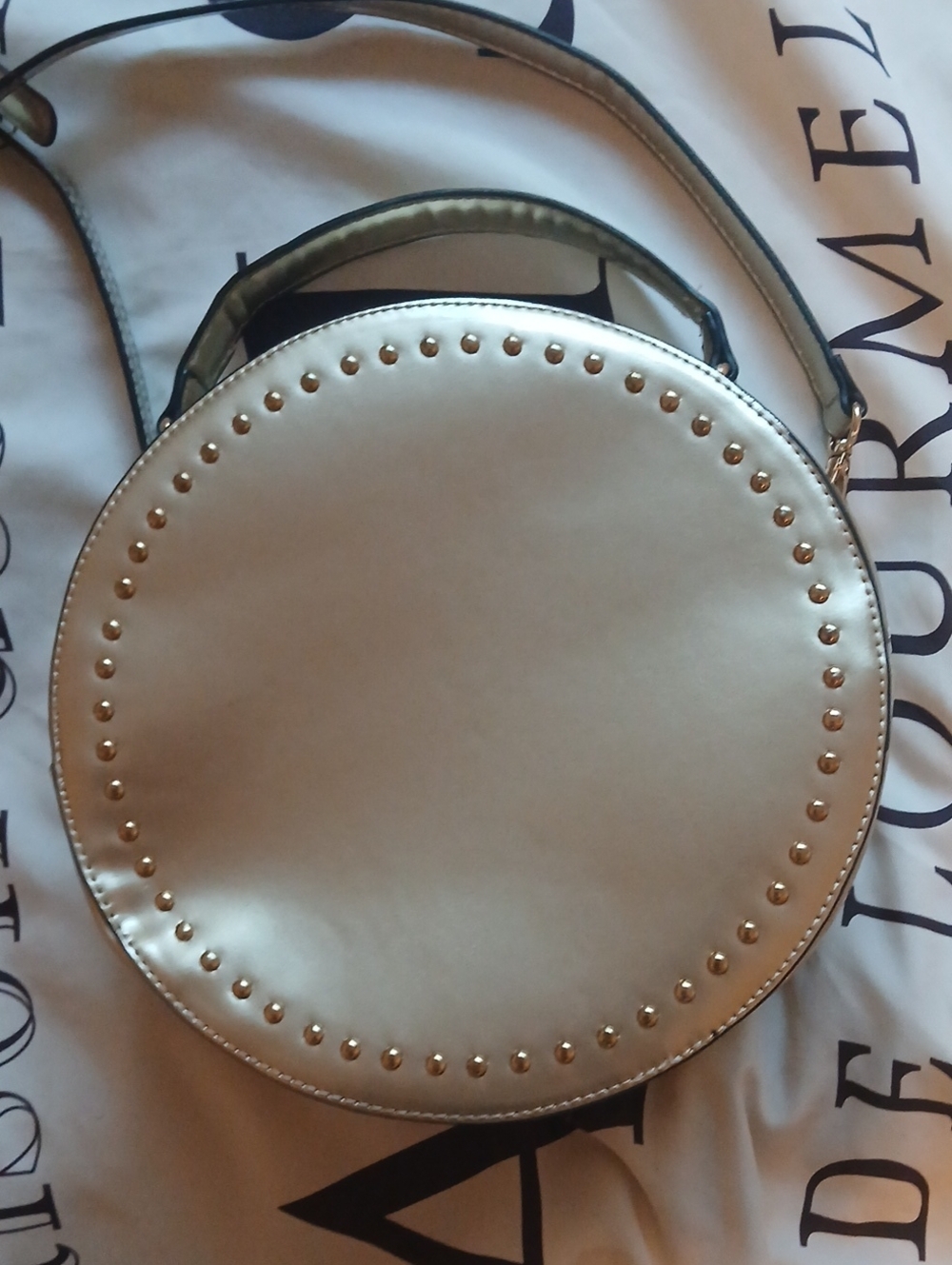 Metallic Round Stud Crossbody Bag - Silver